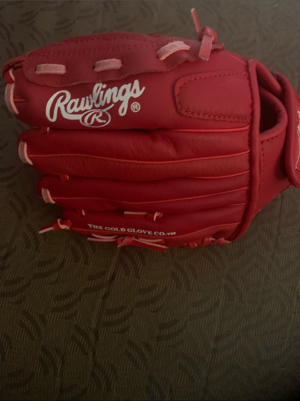 Rawlings Red Baseball Glove with White Script Logo